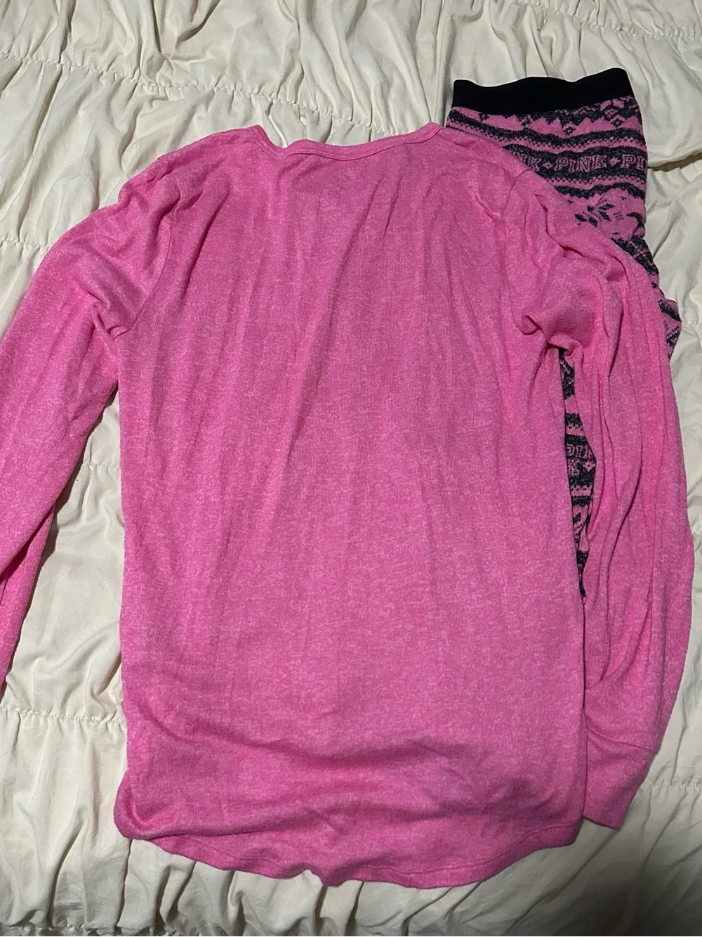 Pink Kids Pajama Set - Long Sleeve Top & Patterned Pants